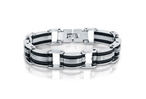 Men's 8inch Stainless Steel with Black Rubber Chain Link Bracelet