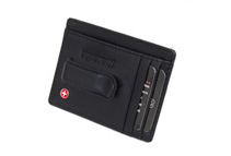 Alpine Swiss Men's Black Leather Money Clip Front Pocket Wallet