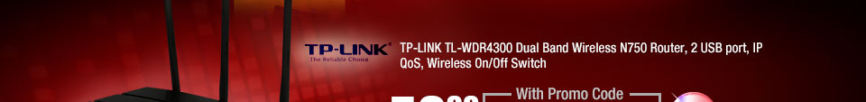 TP-LINK TL-WDR4300 Dual Band Wireless N750 Router, 2 USB port, IP QoS, Wireless On/Off Switch