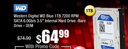 Western Digital WD Blue 1TB 7200 RPM SATA 6.0Gb/s 3.5" Internal Hard Drive -Bare Drive - OEM
