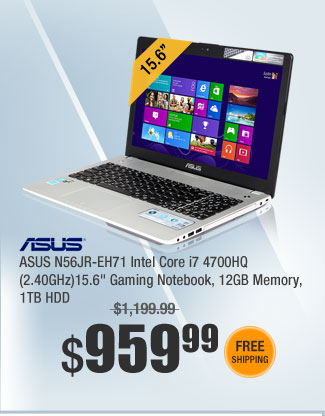 ASUS N56JR-EH71 Intel Core i7 4700HQ (2.40GHz)15.6" Gaming Notebook, 12GB Memory