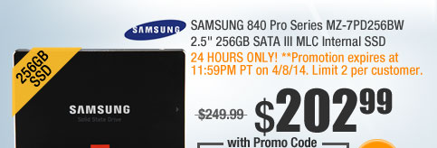 SAMSUNG 840 Pro Series MZ-7PD256BW 2.5" 256GB SATA III MLC Internal SSD