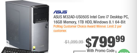 ASUS M32AD-US050S Intel Core i7 Desktop PC, 16GB Memory, 1TB HDD, Windows 8.1 64-Bit
