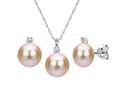 Sterling Silver 7-8mm Pink Cultured Freshwater Pearl with .75tcw Genuine CZ Earring and 18" Chain Length Pendant Jewelry Set.