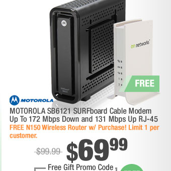MOTOROLA SB6121 SURFboard Cable Modem Up To 172 Mbps Down and 131 Mbps Up RJ-45