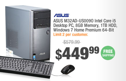 ASUS M32AD-US009O Intel Core i5 Desktop PC, 8GB Memory, 1TB HDD, Windows 7 Home Premium 64-Bit