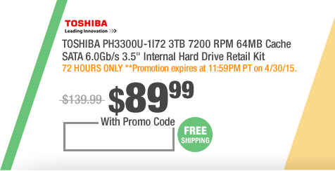 TOSHIBA PH3300U-1I72 3TB 7200 RPM 64MB Cache SATA 6.0Gb/s 3.5" Internal Hard Drive Retail Kit