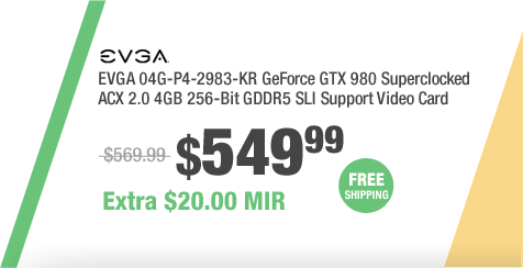 EVGA 04G-P4-2983-KR GeForce GTX 980 Superclocked ACX 2.0 4GB 256-Bit GDDR5 SLI Support Video Card