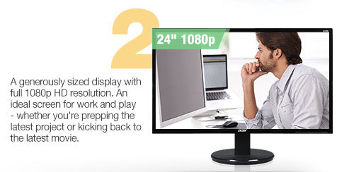 A generously sized display with full 1080p HD resolution. An ideal screen for work and play - whether you're prepping the latest project or kicking back to the latest movie.