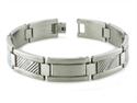 Stainless Steel Link Brush Finish Bracelet w/ Lateral Groove & CZ