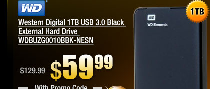 Western Digital 1TB USB 3.0 Black External Hard Drive WDBUZG0010BBK-NESN