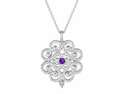 DivaDiamonds Sterling Silver Amethyst and Diamond Antique Style Pendant w/18 Inch Solid Sterling Silver Rope Chain 