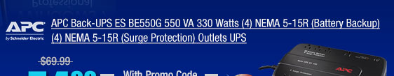 APC Back-UPS ES BE550G 550 VA 330 Watts (4) NEMA 5-15R (Battery Backup) (4) NEMA 5-15R (Surge Protection) Outlets UPS