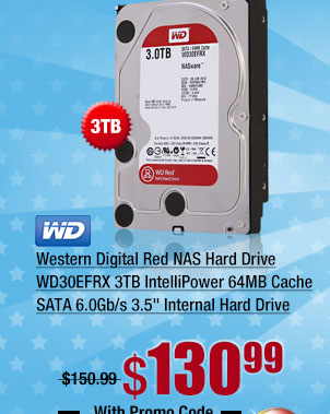Western Digital Red NAS Hard Drive WD30EFRX 3TB IntelliPower 64MB Cache SATA 6.0Gb/s 3.5 inch Internal Hard Drive