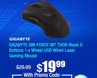 GIGABYTE GM-FORCE M7 THOR Black 5 Buttons 1 x Wheel USB Wired Laser Gaming Mouse 