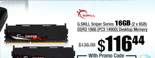 G.SKILL Sniper Series 16GB (2 x 8GB) DDR3 1866 (PC3 14900) Desktop Memory