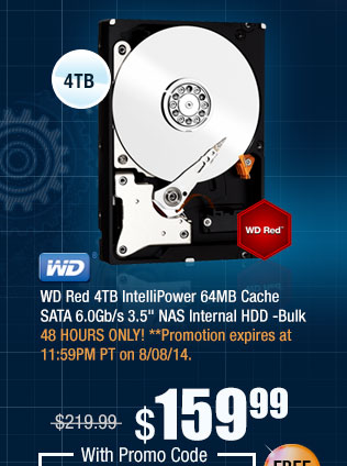 WD Red 4TB IntelliPower 64MB Cache SATA 6.0Gb/s 3.5" NAS Internal HDD -Bulk