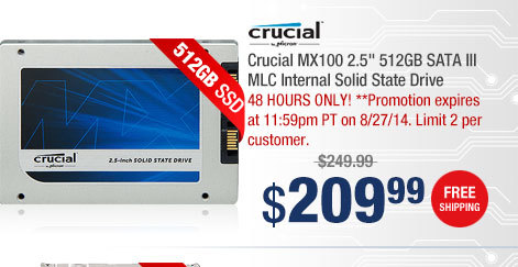 Crucial MX100 CT512MX100SSD1 2.5" 512GB SATA III MLC Internal Solid State Drive