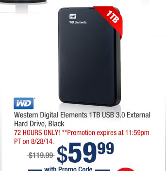 Western Digital Elements 1TB USB 3.0 External Hard Drive WDBUZG0010BBK-NESN Black 