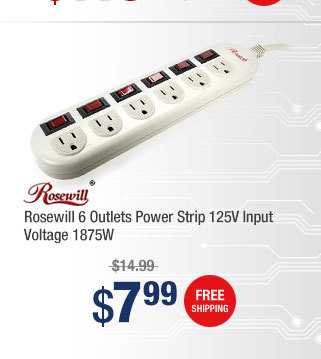Rosewill RPS-200 6 Outlets Power Strip 125V Input Voltage 1875W Maximum Power 6 Feet Cord Length