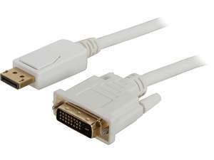 Coboc 6 ft. 28AWG DisplayPort Male to DVI-D(24+1) Male Passive Adatper Converter Cable,Gold Plated,White -DP to DVI - 1920 x 1200 Resolution