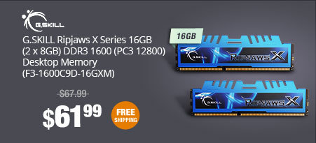 G.SKILL Ripjaws X Series 16GB (2 x 8GB) DDR3 1600 (PC3 12800) Desktop Memory (F3-1600C9D-16GXM)