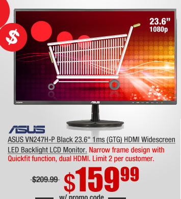 ASUS VN247H-P Black 23.6" 1ms (GTG) HDMI Widescreen LED Backlight LCD Monitor