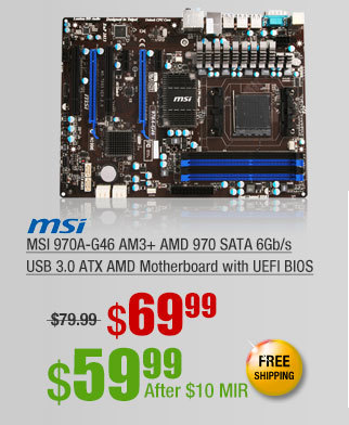 MSI 970A-G46 AM3+ AMD 970 SATA 6Gb/s USB 3.0 ATX AMD Motherboard with UEFI BIOS