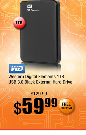 Western Digital Elements 1TB USB 3.0 Black External Hard Drive
