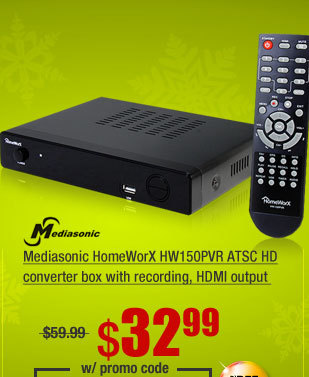 Mediasonic HomeWorX HW150PVR ATSC HD converter box with recording, HDMI output 