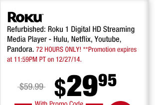 Refurbished: Roku 1 Digital HD Streaming Media Player - Hulu, Netflix, Youtube, Pandora 