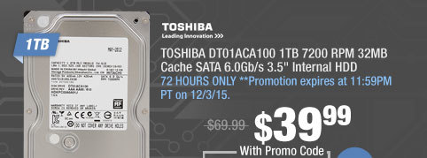 TOSHIBA DT01ACA100 1TB 7200 RPM 32MB Cache SATA 6.0Gb/s 3.5" Internal HDD