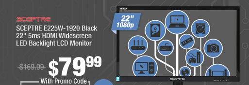 SCEPTRE E225W-1920 Black 22" 5ms HDMI Widescreen LED Backlight LCD Monitor