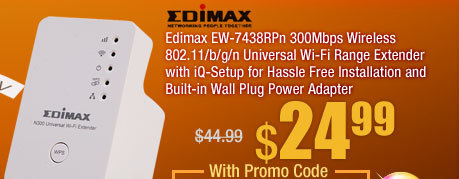 Edimax EW-7438RPn 300Mbps Wireless 802.11/b/g/n Universal Wi-Fi Range Extender with iQ-Setup for Hassle Free Installation and Built-in Wall Plug Power Adapter
