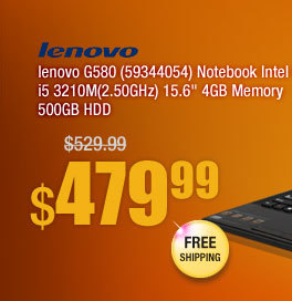lenovo G580 (59344054) Notebook Intel Core i5 3210M(2.50GHz) 15.6" 4GB Memory 1600 500GB HDD