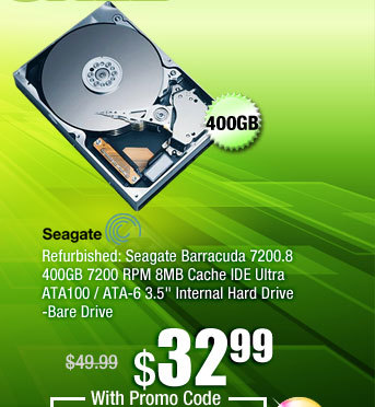 Refurbished: Seagate Barracuda 7200.8 400GB 7200 RPM 8MB Cache IDE Ultra ATA100 / ATA-6 3.5" Internal Hard Drive -Bare Drive