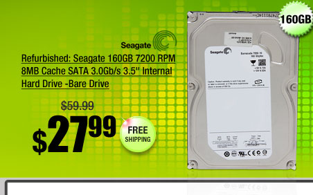 Refurbished: Seagate 160GB 7200 RPM 8MB Cache SATA 3.0Gb/s 3.5" Internal Hard Drive -Bare Drive