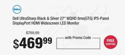 Dell UltraSharp Black & Silver 27" WQHD 8ms(GTG) IPS-Panel Displayport HDMI Widescreen LED Monitor