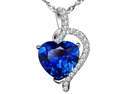 Mabella Fashion 4.10 cttw Heart Shaped 10mm x 10mm Created Blue Sapphire Pendant in Sterling Silver w/ 18" Chain