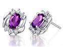 Mabella 1.0 cctw .925 Sterling Silver Oval Cut 6mm x 4mm Genuine Natural Amethyst Earring Studs