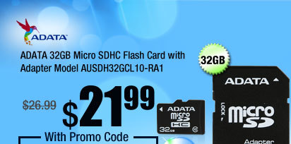 ADATA 32GB Micro SDHC Flash Card with Adapter Model AUSDH32GCL10-RA1