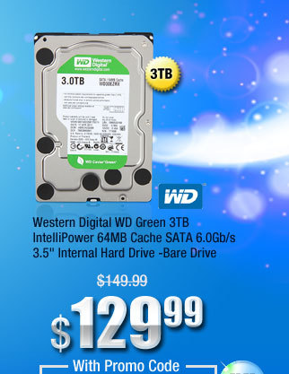 Western Digital WD Green 3TB IntelliPower 64MB Cache SATA 6.0Gb/s 3.5" Internal Hard Drive -Bare Drive