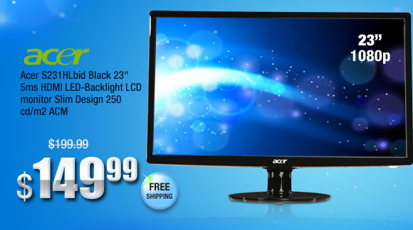 Acer S231HLbid Black 23" 5ms HDMI LED-Backlight LCD monitor Slim Design 250 cd/m2 ACM
