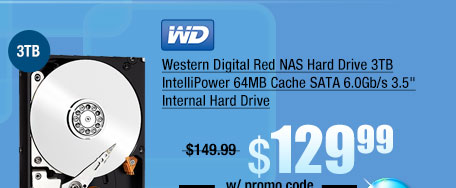 Western Digital Red NAS Hard Drive 3TB IntelliPower 64MB Cache SATA 6.0Gb/s 3.5" Internal Hard Drive