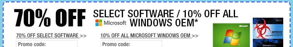 70% OFF SELECT SOFTWARE / 10% OFF ALL MICROSOFT WINDOWS OEM