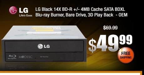 LG Black 14X BD-R +/- 4MB Cache SATA BDXL Blu-ray Burner, Bare Drive, 3D Play Back  - OEM