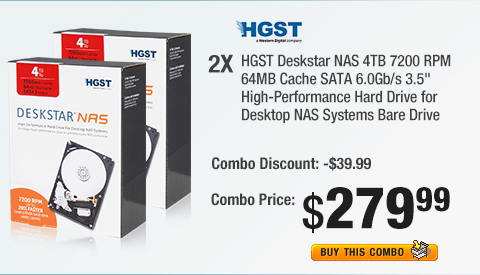 2X - HGST Deskstar NAS 4TB 7200 RPM 64MB Cache SATA 6.0Gb/s 3.5" High-Performance Hard Drive for Desktop NAS Systems Bare Drive