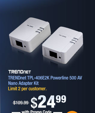 TRENDnet TPL-406E2K Powerline 500 AV Nano Adapter Kit