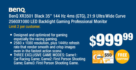  BenQ XR3501 Black 35" 144 Hz 4ms (GTG), 21:9 Ultra Wide Curve 2560X1080 LED Backlight Gaming Professional Monitor