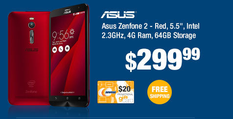 Asus Zenfone 2 - Red, 5.5", Intel 2.3GHz, 4G Ram, 64GB Storage